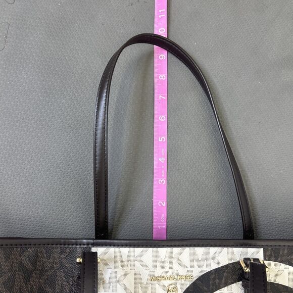 MICHAEL KORS Jet Set Charm Multi Carryall Tote Brown/Ivory LOGO Pattern Purse - Picture 11 of 16